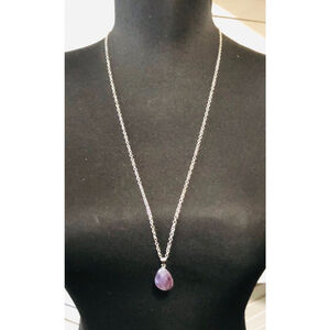 Stone Pendant Necklace Purple Silver Metal Chain Jewelry